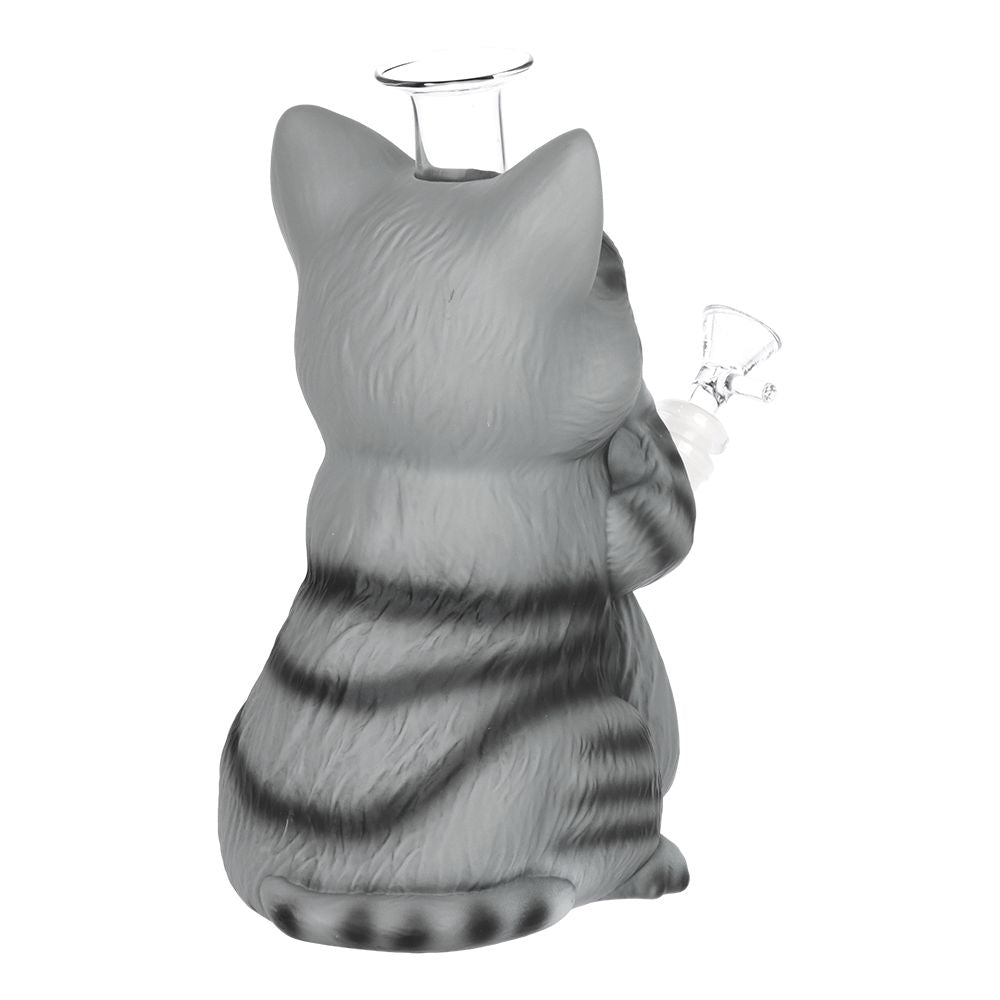 Grey Tabby Cat Glass & Vinyl Water Pipe
