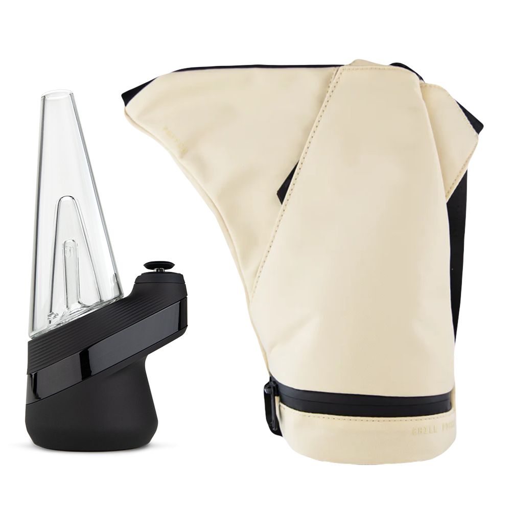 Puffco New Peak Vaporizer with sand-colored travel bag