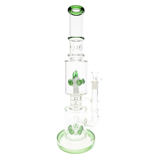Dual Drum Perc Stemless Glass Bong Twin Tower–14.5mm–17″