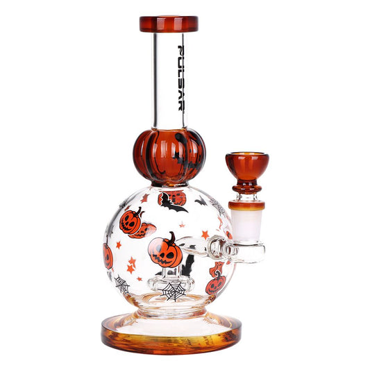 Pulsar Crazy Pumpkins Glass Water Pipe 7.9"-14mm-F