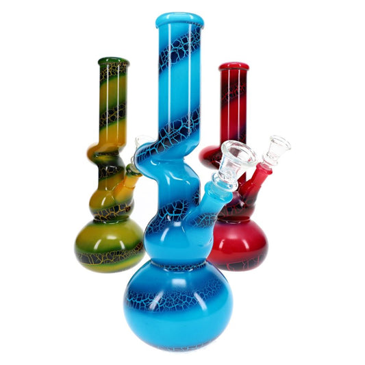 Zig Zag Crackle Paint Glass Beaker Bong Colorquake 10″