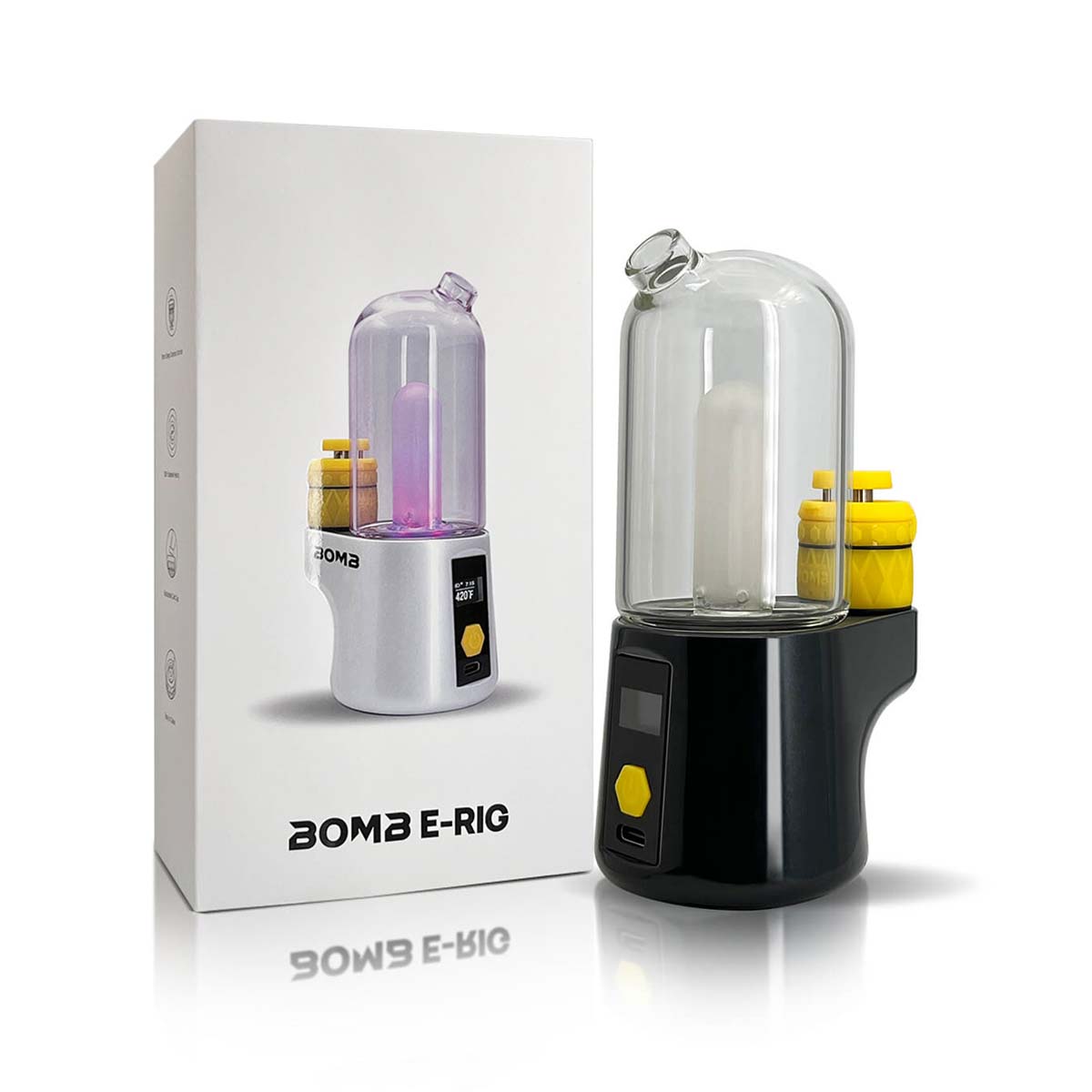 Packaging of Bomb Pro Portable Dab Rig in black