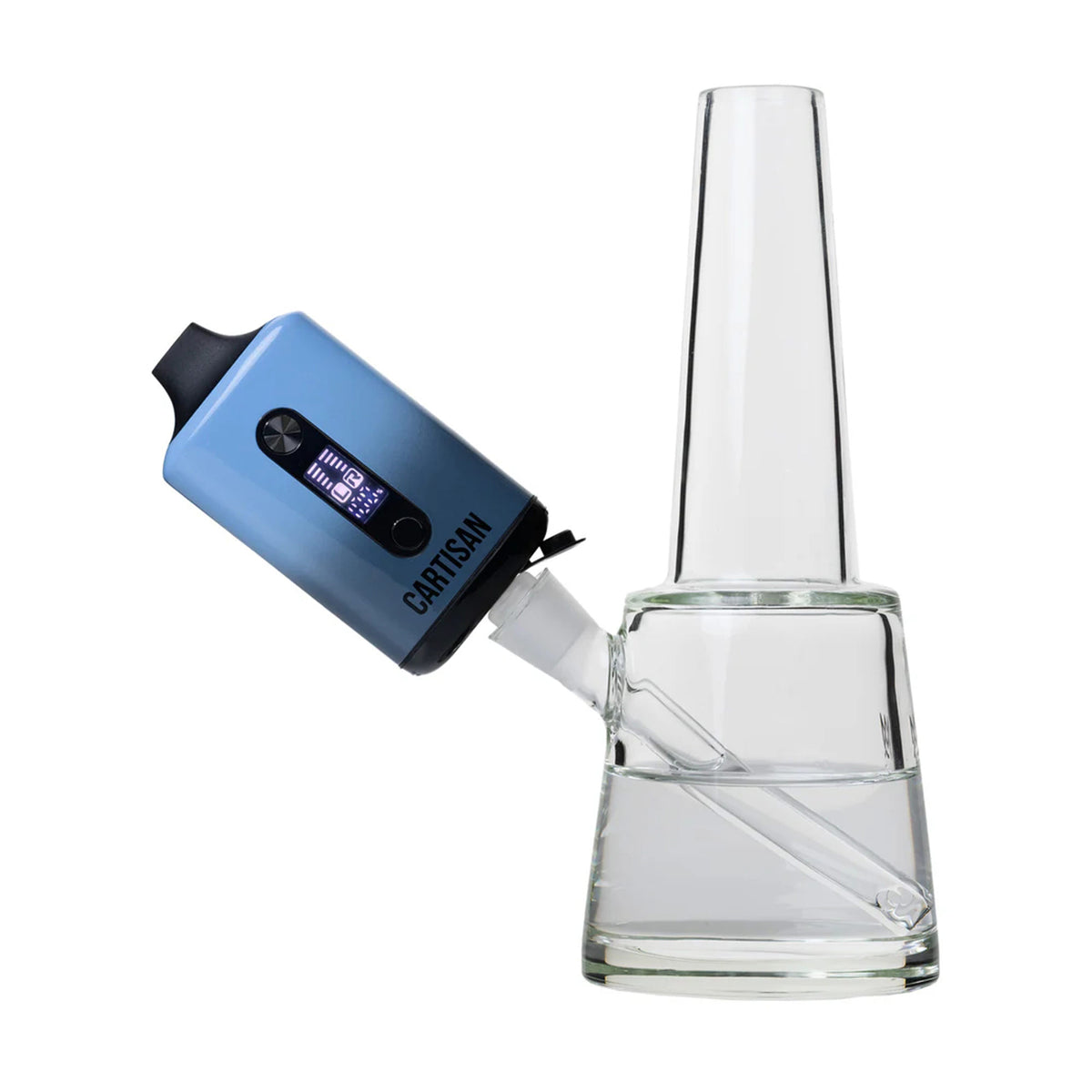Cartisan Veil Bar Duo 2-in-1 Portable Vaporizer attached to a bong, demonstrating versatile 510 compatibility
