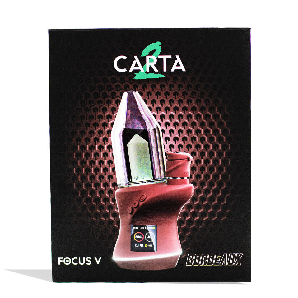 Focus V Carta 2 Dab E-Rig in Bordeaux red with matching box packaging