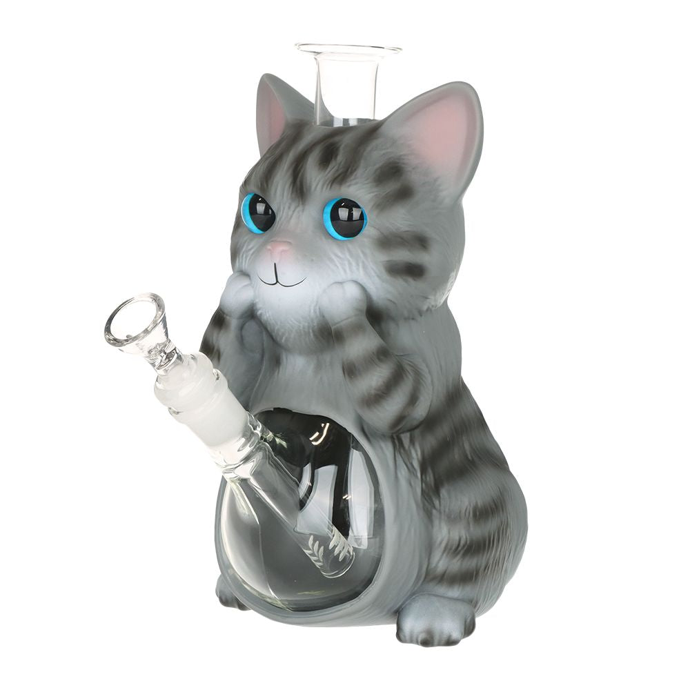 Grey Tabby Cat Glass & Vinyl Water Pipe