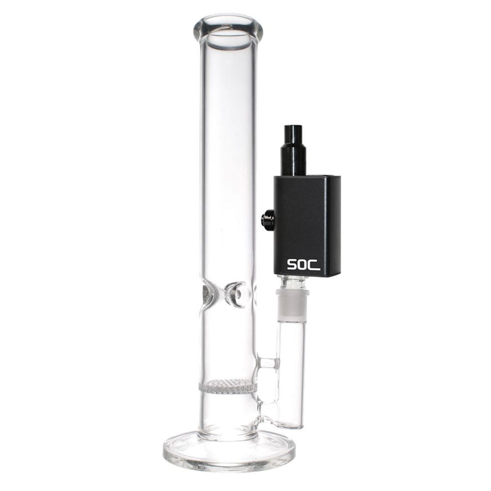SOC Tokes Dual Use Water Pipe Vaporizer attached to a water pipe, smooth vapor hits, dual-use design