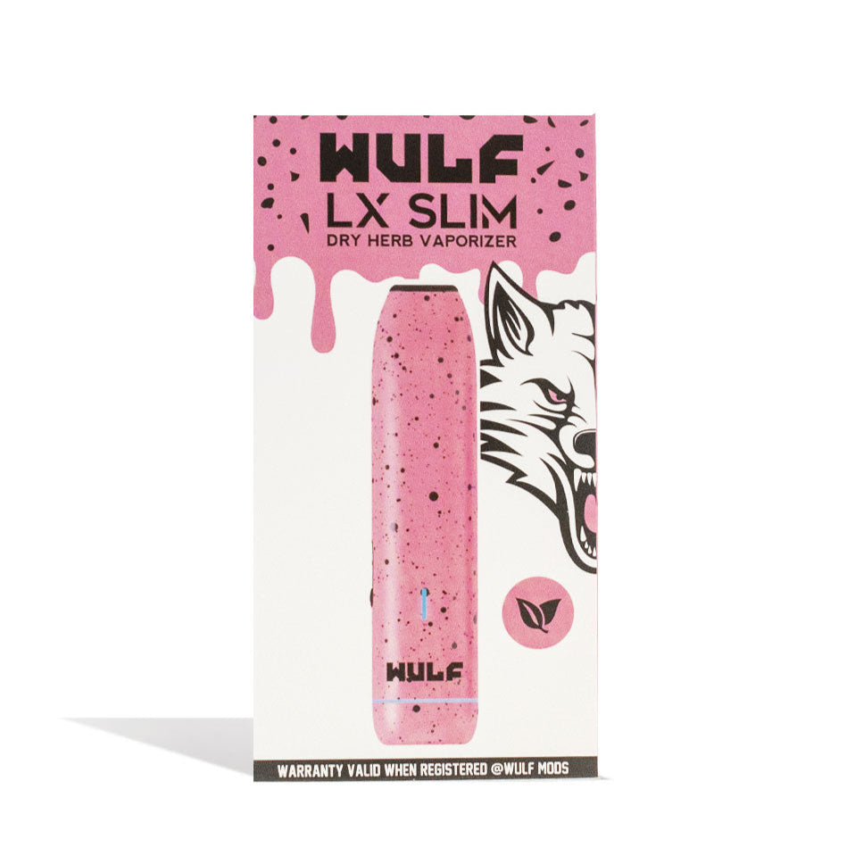 Wulf Mods LX Slim Dry Herb Vaporizer Pink-Black Spatter with packaging
