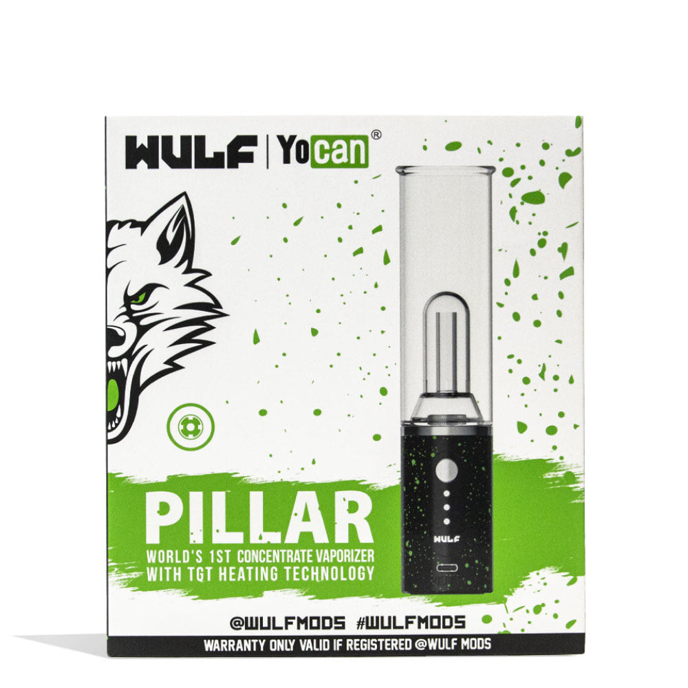 Wulf Mods Pillar Mini Electric Dab Rig black green spatter packaging
