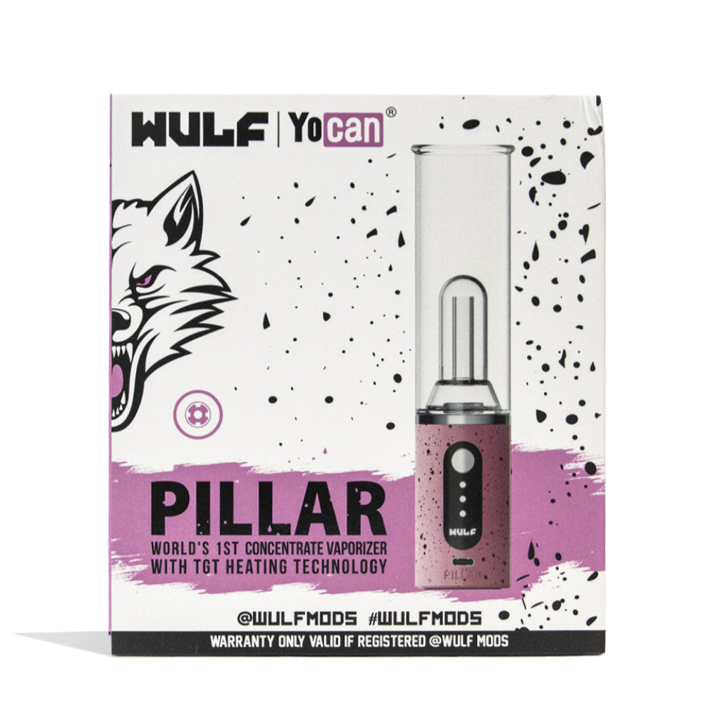Wulf Mods Pillar Mini Electric Dab Rig Packaging in Pink-Black Spatter